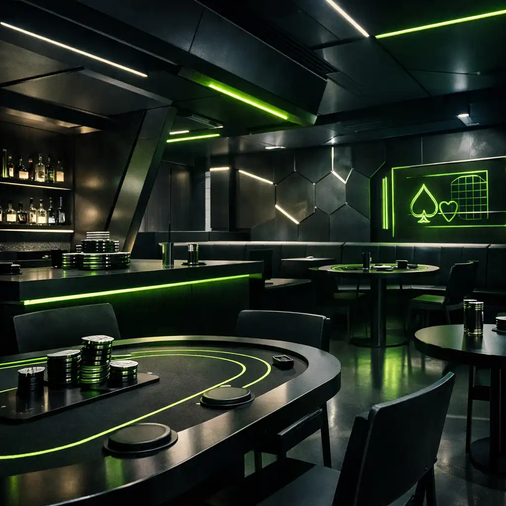 Wnętrze restauracji w stylu techwear z neonowym światłem