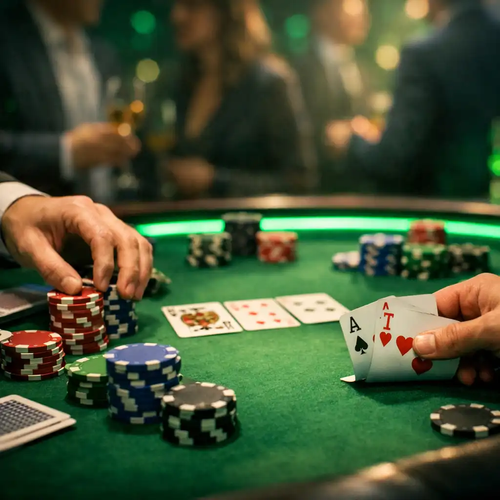 Zbliżenie na poker i żetony